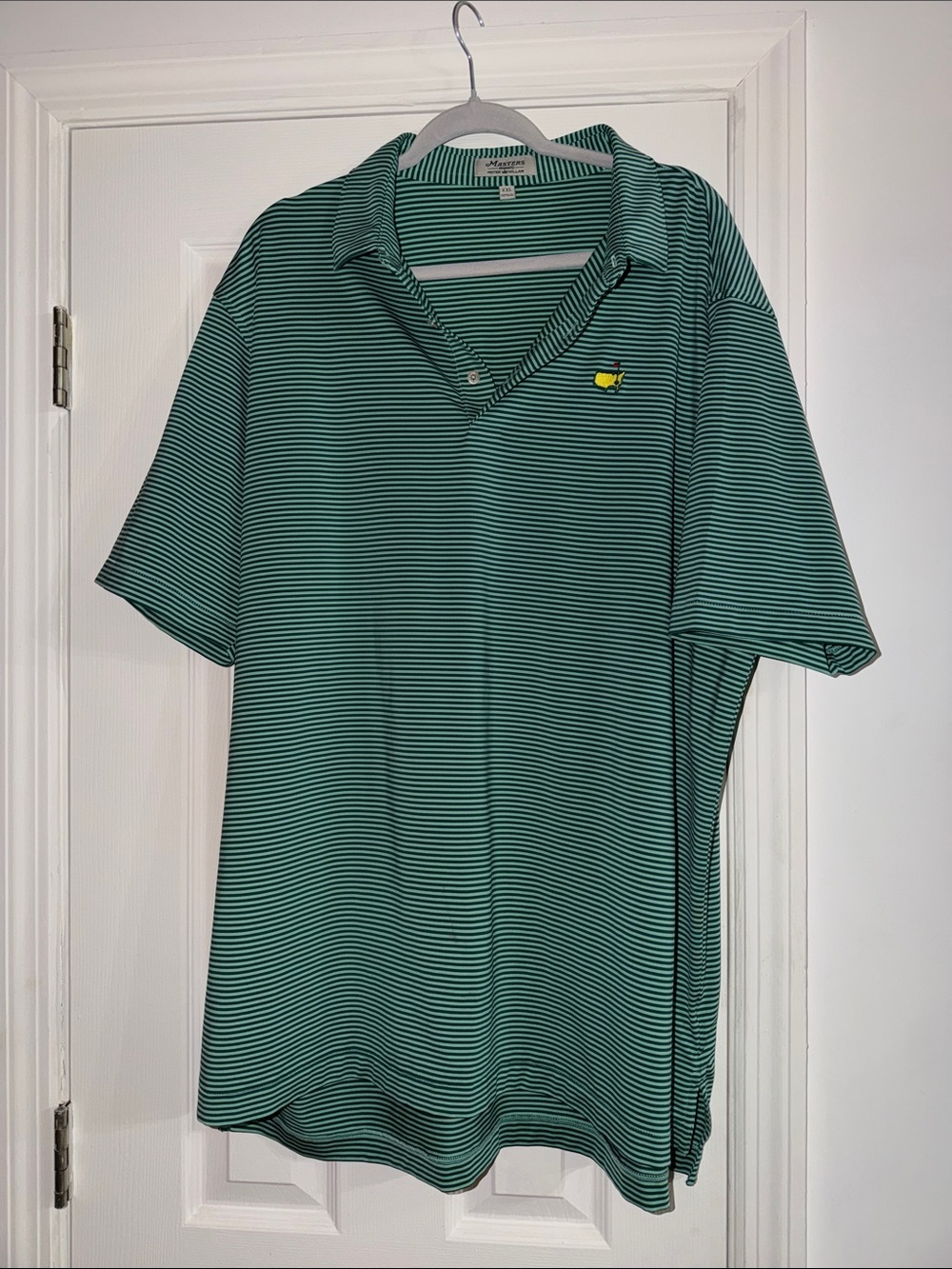 Masters Green Striped Polo with Embroidered Logo